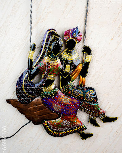 Metal Handpainted Radha Krishna in Jhula - WL2899-2 - Metal Decor Hanging