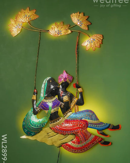 Metal Handpainted Radha Krishna In Jhula - Wl2899-2 Decor Hanging