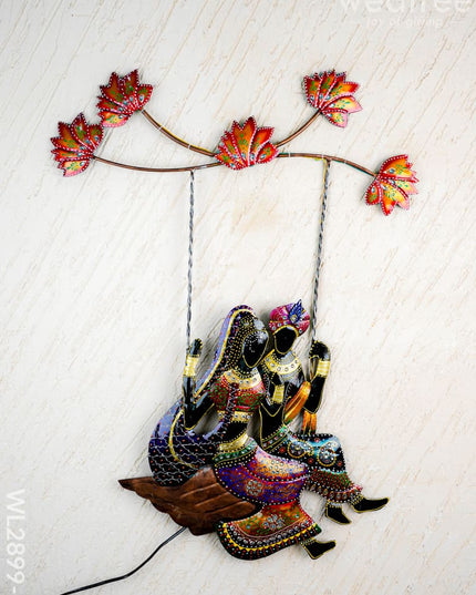 Metal Handpainted Radha Krishna in Jhula - WL2899-2 - Metal Decor Hanging