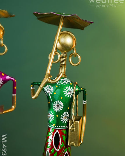 Metal Handpainted Rajasthani with Umbrella - Set of 3 - WL4932 Metal Decor Showpiece