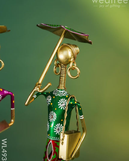 Metal Handpainted Rajasthani with Umbrella - Set of 3 - WL4932 Metal Decor Showpiece