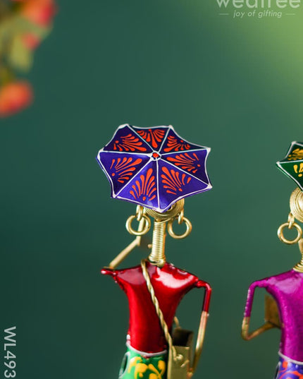 Metal Handpainted Rajasthani with Umbrella - Set of 3 - WL4932 Metal Decor Showpiece