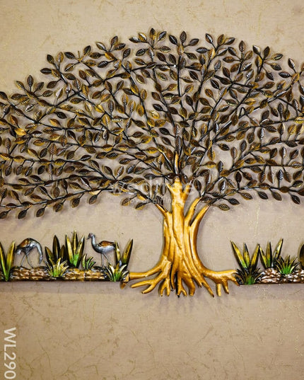 Metal Handpainted Tree With Cranes - Wl2902 Decor Hanging