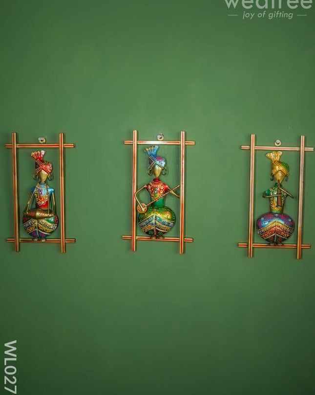 Metal Handpainted Wall Hanging Musician Frame - Set Of 3 Wl0279 Decor