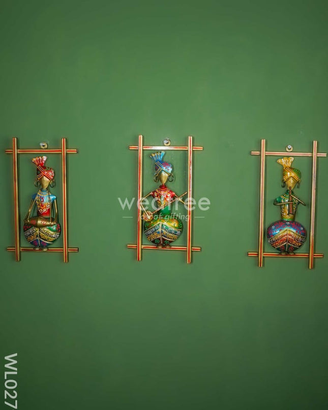 Metal Handpainted Wall Hanging Musician Frame - Set Of 3 Wl0279 Decor