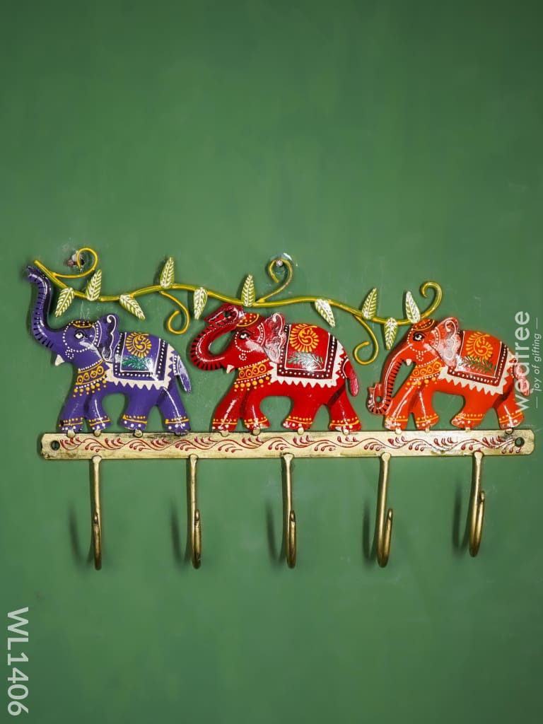 Metal Key Hanger With Colorful Elephants - Wl1406 Decor Hanging