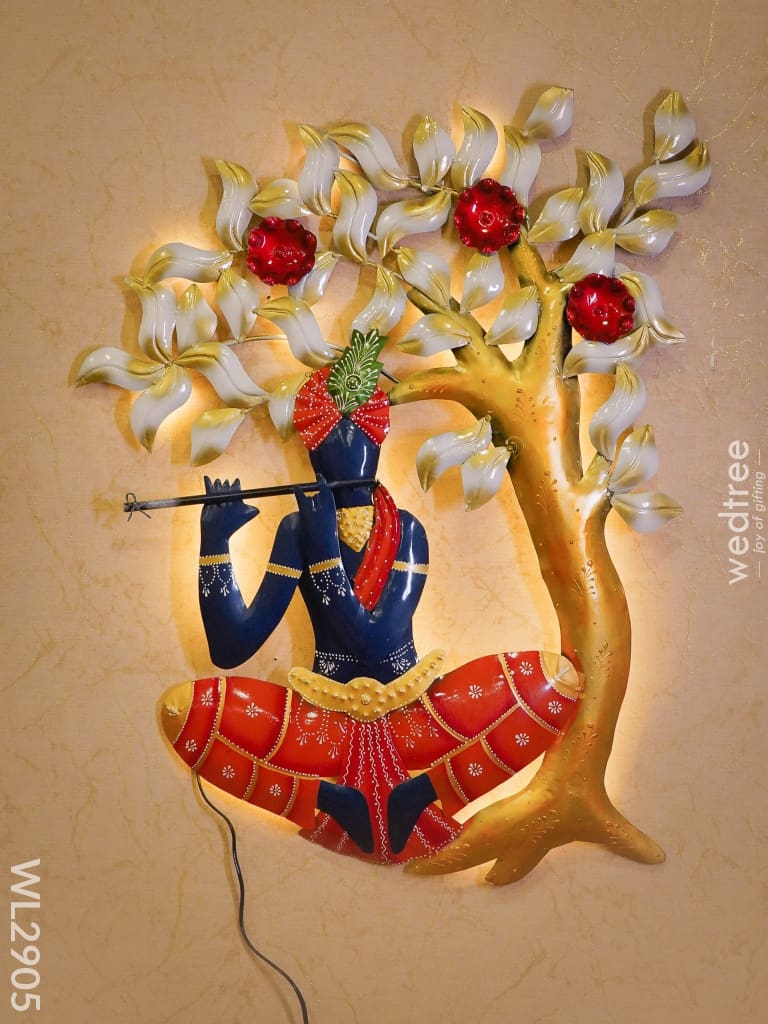 Metal Krishna With Flute & Tree - Wl2905 Decor Hanging