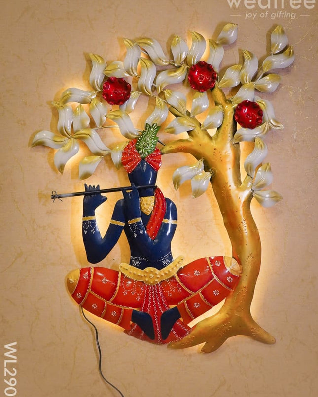 Metal Krishna With Flute & Tree - Wl2905 Decor Hanging