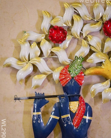 Metal Krishna With Flute & Tree - Wl2905 Decor Hanging