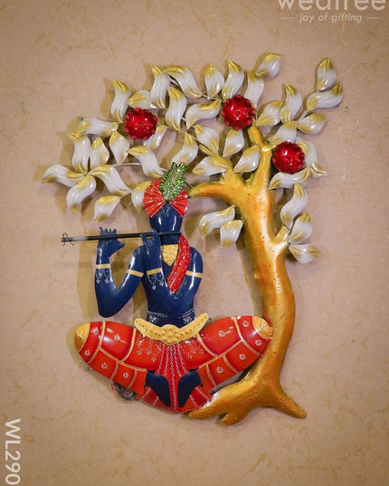 Metal Krishna With Flute & Tree - Wl2905 Decor Hanging