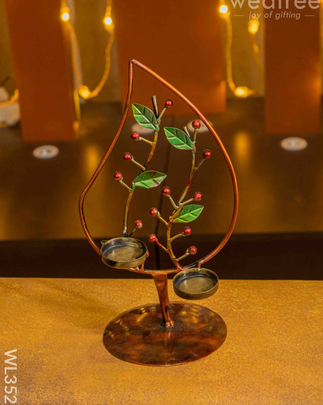 Metal Leaf Shaped Candle Holder - Wl3527 Candles & Votives