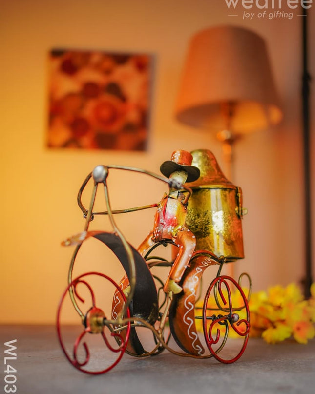 Metal Milkman On Cycle - Wl4033 Decor Showpiece