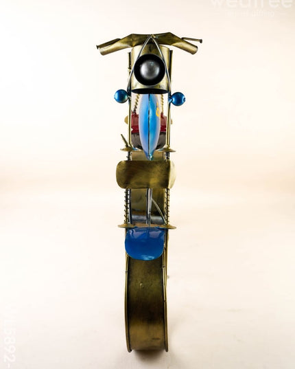Metal Painted Royal Enfield Bike with Clock - Blue - WL5892-2 - Metal Decor Showpiece