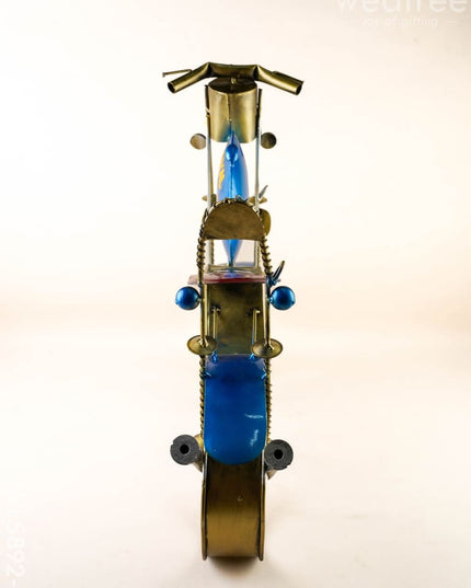 Metal Painted Royal Enfield Bike with Clock - Blue - WL5892-2 - Metal Decor Showpiece