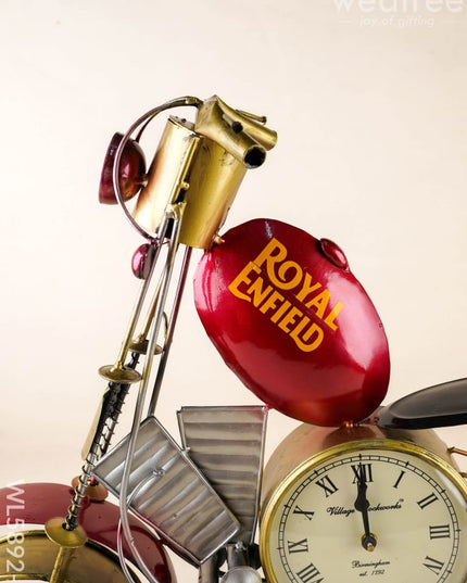 Metal Painted Royal Enfield Bike with Clock - Red - WL5892-1 - Metal Decor Showpiece