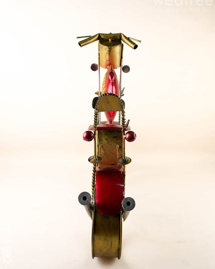 Metal Painted Royal Enfield Bike with Clock - Red - WL5892-1 - Metal Decor Showpiece