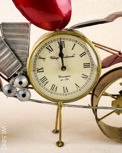 Metal Painted Royal Enfield Bike with Clock - Red - WL5892-1 - Metal Decor Showpiece
