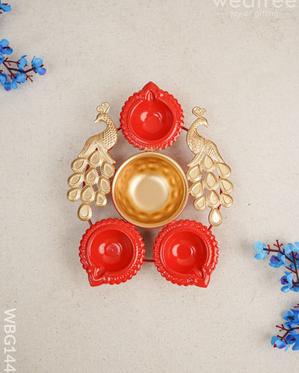 Metal Diya Urli With 3 - Wbg1443 Decor