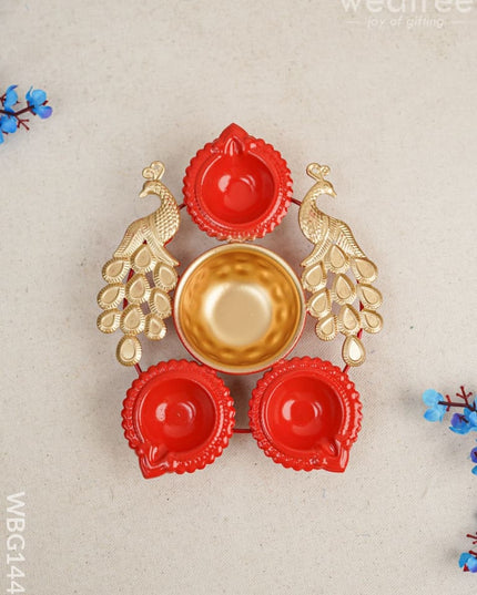 Metal Diya Urli With 3 - Wbg1443 Decor