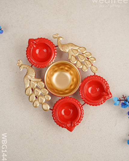 Metal Diya Urli With 3 - Wbg1443 Decor