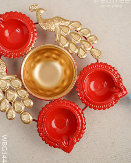 Metal Diya Urli With 3 - Wbg1443 Decor