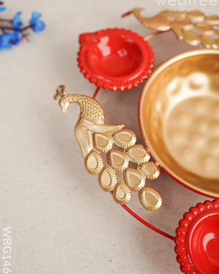 Metal Diya Urli With 5 - Wbg1467 Decor