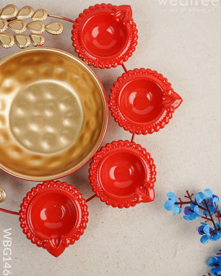 Metal Diya Urli With 5 - Wbg1467 Decor