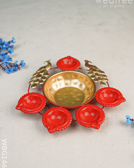 Metal Diya Urli With 5 - Wbg1467 Decor