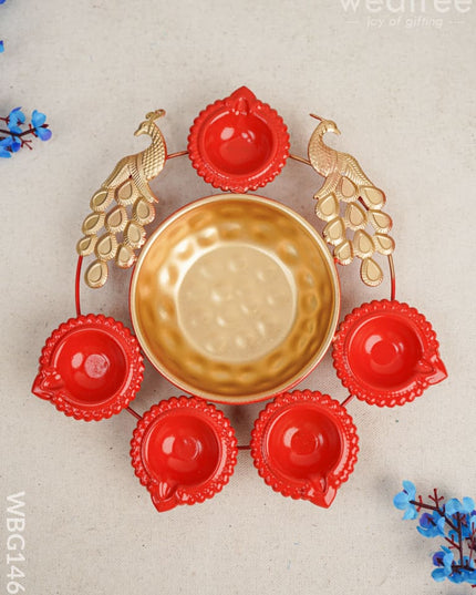 Metal Diya Urli With 5 - Wbg1467 Decor