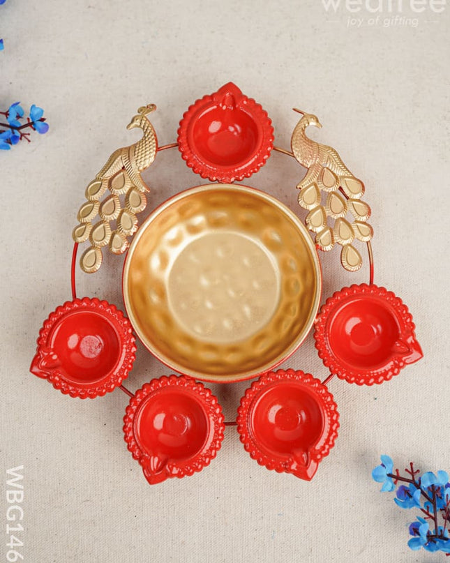 Metal Diya Urli With 5 - Wbg1467 Decor