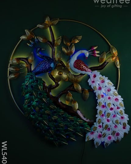 Metal Peacock Wall Hanging with Light - 40 inch - WL5407 - Metal Decor Hanging
