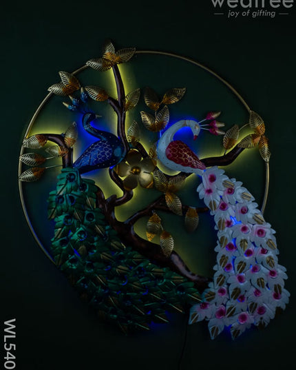 Metal Peacock Wall Hanging with Light - 40 inch - WL5407 - Metal Decor Hanging