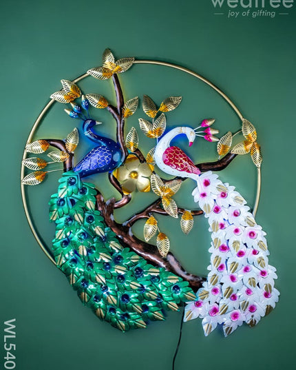 Metal Peacock Wall Hanging with Light - 40 inch - WL5407 - Metal Decor Hanging