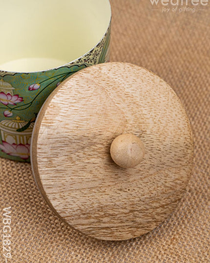 Metal Pichwai Design Jar with Wooden Lid - WBG1829-1 - Tin Jars & Boxes RG