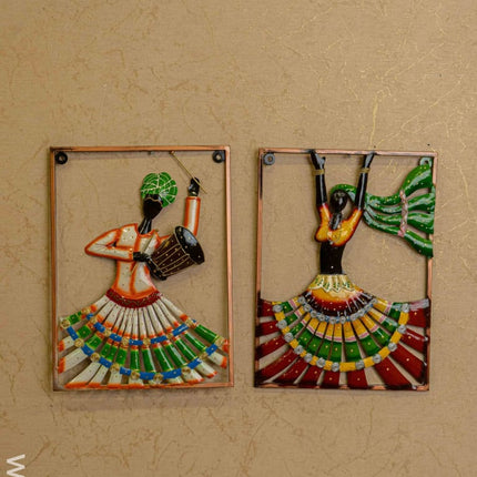 Metal Rajasthani Dancing Doll Frame - Set Of 2 Wl3549 Decor Hanging