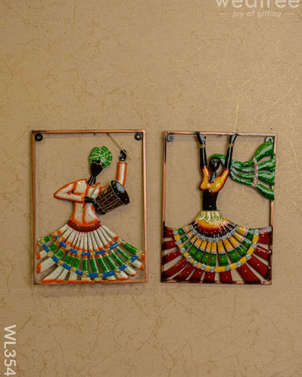 Metal Rajasthani Dancing Doll Frame - Set Of 2 Wl3549 Decor Hanging