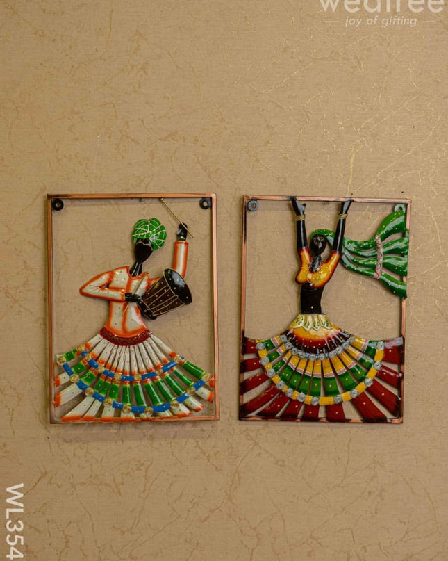 Metal Rajasthani Dancing Doll Frame - Set Of 2 Wl3549 Decor Hanging