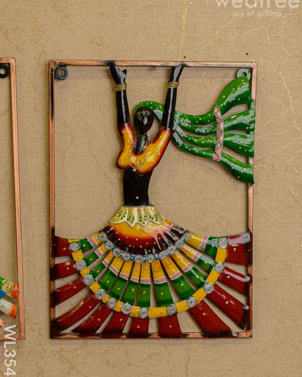 Metal Rajasthani Dancing Doll Frame - Set Of 2 Wl3549 Decor Hanging