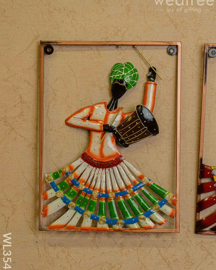 Metal Rajasthani Dancing Doll Frame - Set Of 2 Wl3549 Decor Hanging