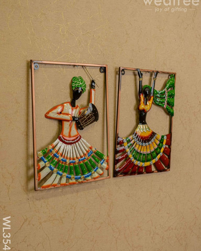 Metal Rajasthani Dancing Doll Frame - Set Of 2 Wl3549 Decor Hanging