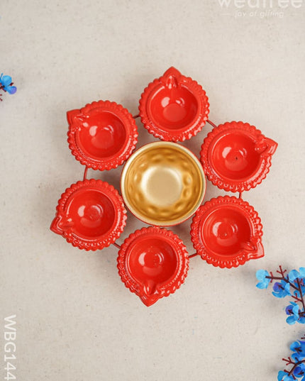 Metal Urli With 6 Diya - Wbg1442 Decor