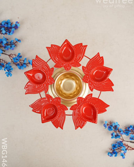 Metal Urli With Lotus Diya - Wbg1468 Decor