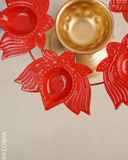 Metal Urli With Lotus Diya - Wbg1468 Decor