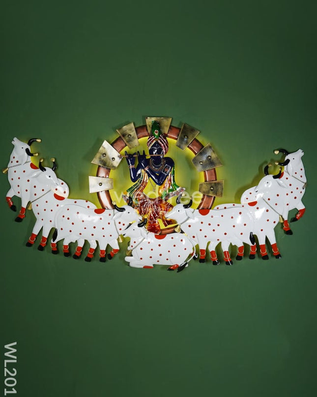 Metal Wall Decor - Led Krishna With Cows Wl2015 Hanging