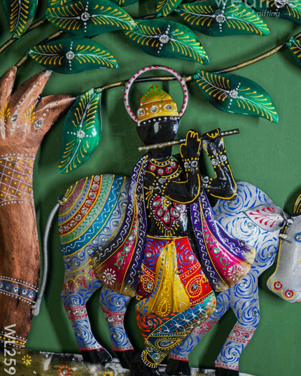 Metal Wall Frame - Krishna With Cow Wl2591 Decor Hanging