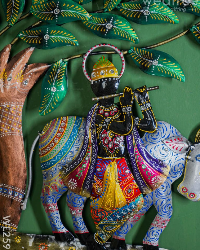 Metal Wall Frame - Krishna With Cow Wl2591 Decor Hanging