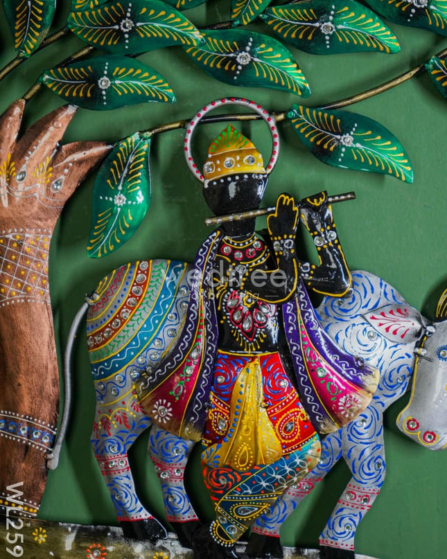 Metal Wall Frame - Krishna With Cow Wl2591 Decor Hanging