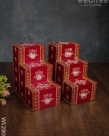Mini Hand Painted Diya Padi - Set Of 2 Wl2807 Wooden Decor