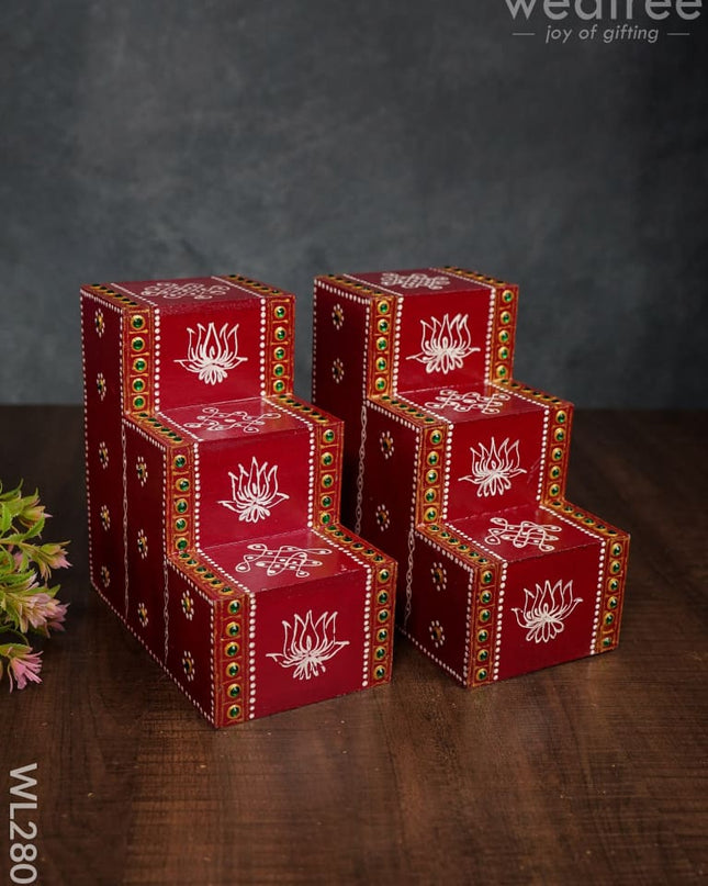 Mini Hand Painted Diya Padi - Set Of 2 Wl2807 Wooden Decor