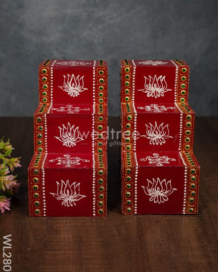 Mini Hand Painted Diya Padi - Set Of 2 Wl2807 Wooden Decor